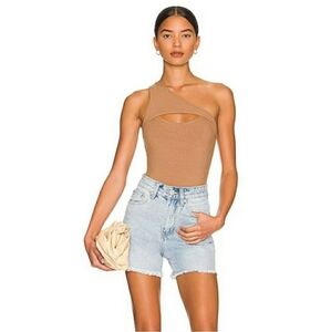superdown Tan One-Shoulder Bodysuit